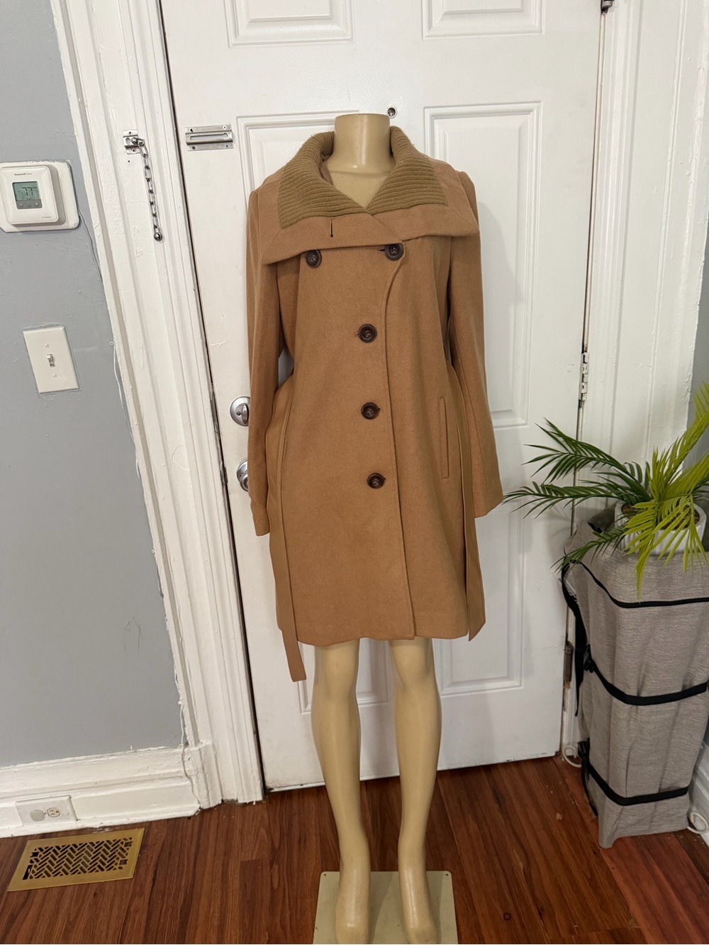 Moda International Camel/Tan Double-Breasted Trench Coat